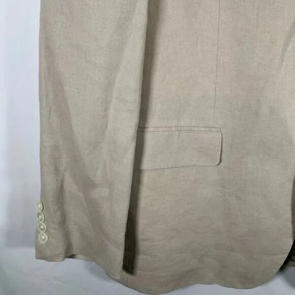 Lauren Ralph Lauren Blazer Mens 44L Tan 100% Linen 2 Button Close Pocket - Picture 2 of 7